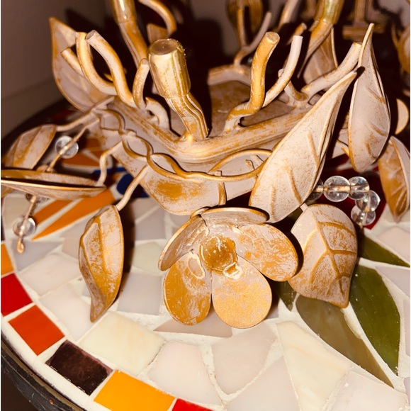 PartyLite Vintage 3+1 Candle Holder Centerpiece-Metal Leaves&Flowers, Beads&Gems - Picture 10 of 17